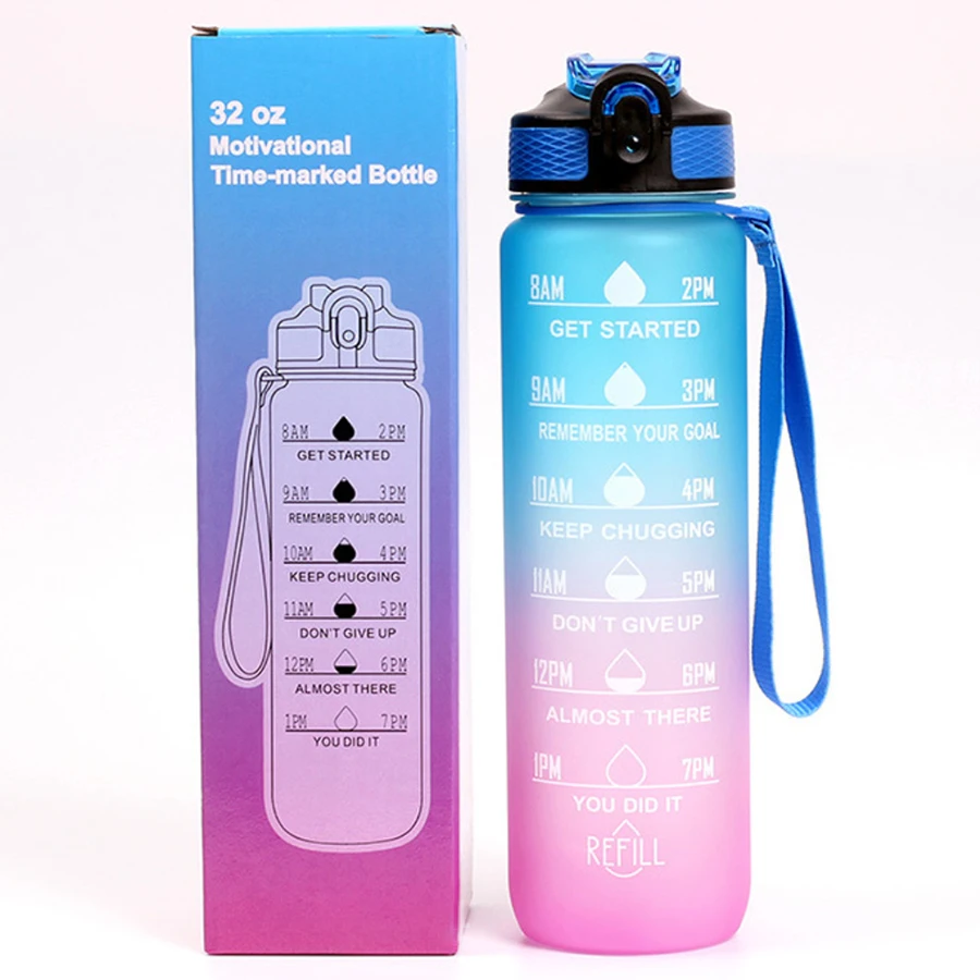 3 In 1 Motivational Water Bottle Time Marker Plastic Gym Gradient Water