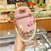 Pink -580ml with 3D sticker+Pearl chain