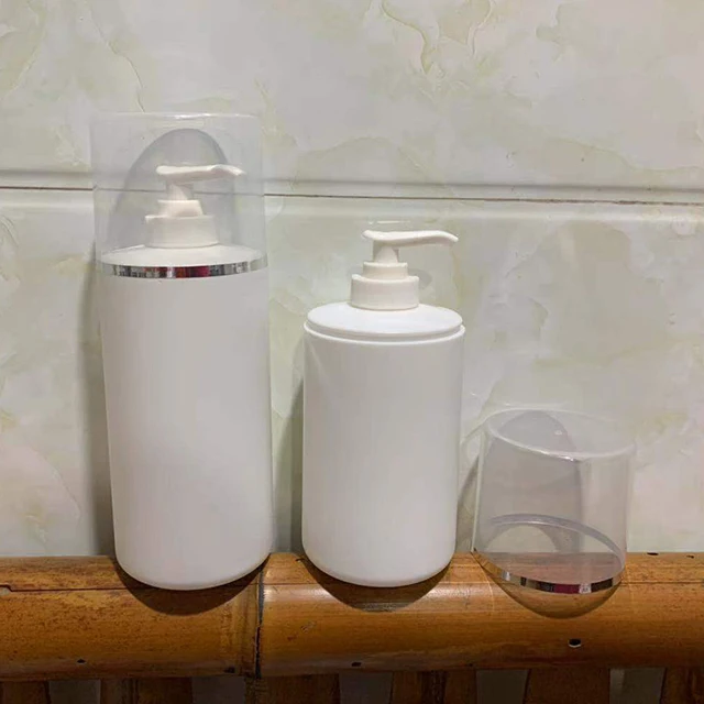 Hengjian 250ml 300ml 400ml 500ml 800ml White HDPE Plastic Haircare Package Hotel Shampoo Bottle with Transparent Cap