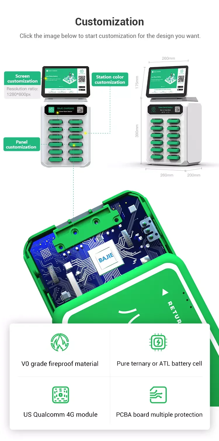 Public Cell Phone Charging Station Power Bank Share Station With Mfi