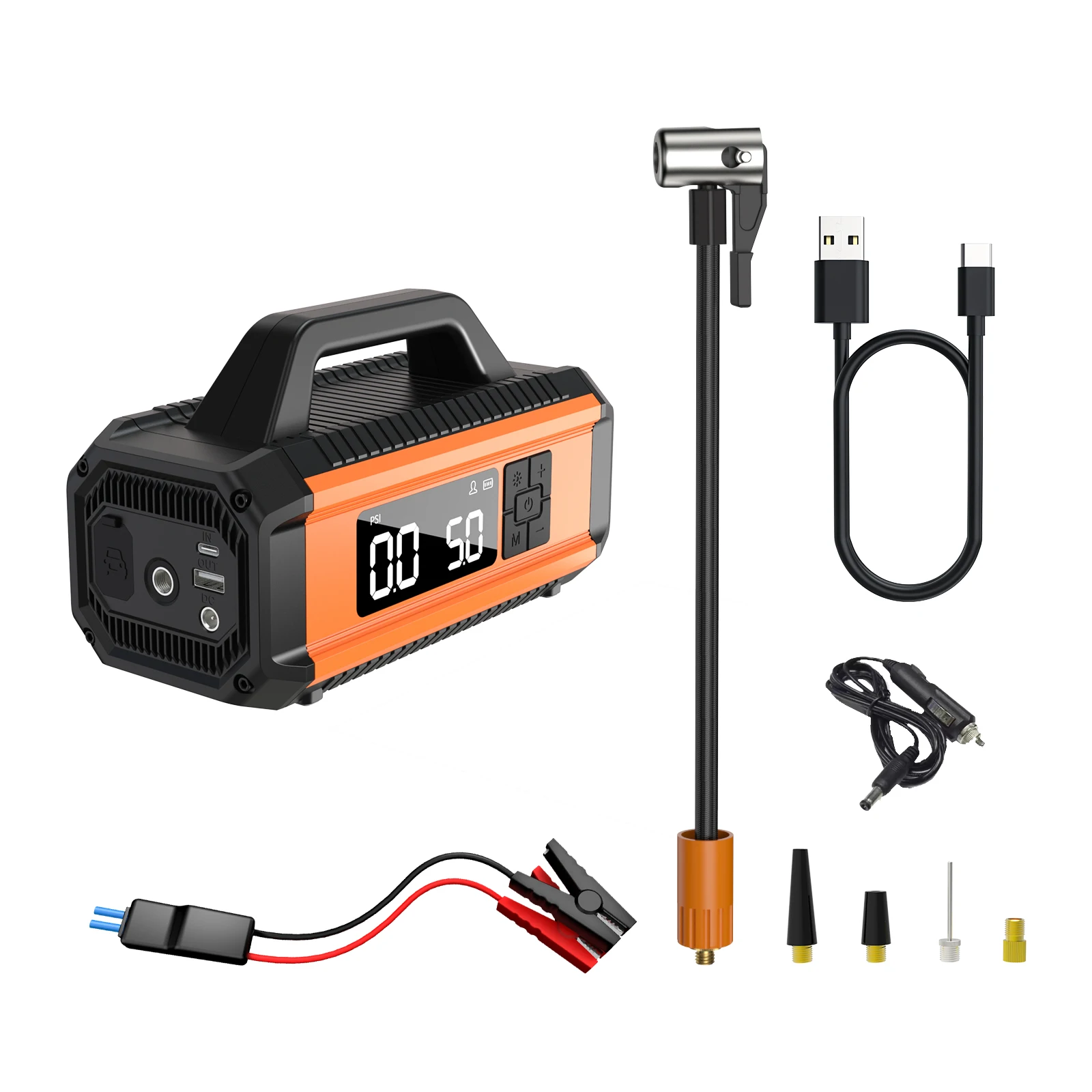 10 in 1 Digital Car Emergency Battery Jump Starter 10000mAh Electric Tyre Air Inflator Pump 24V Voltage 150psi Air Pressure Cars