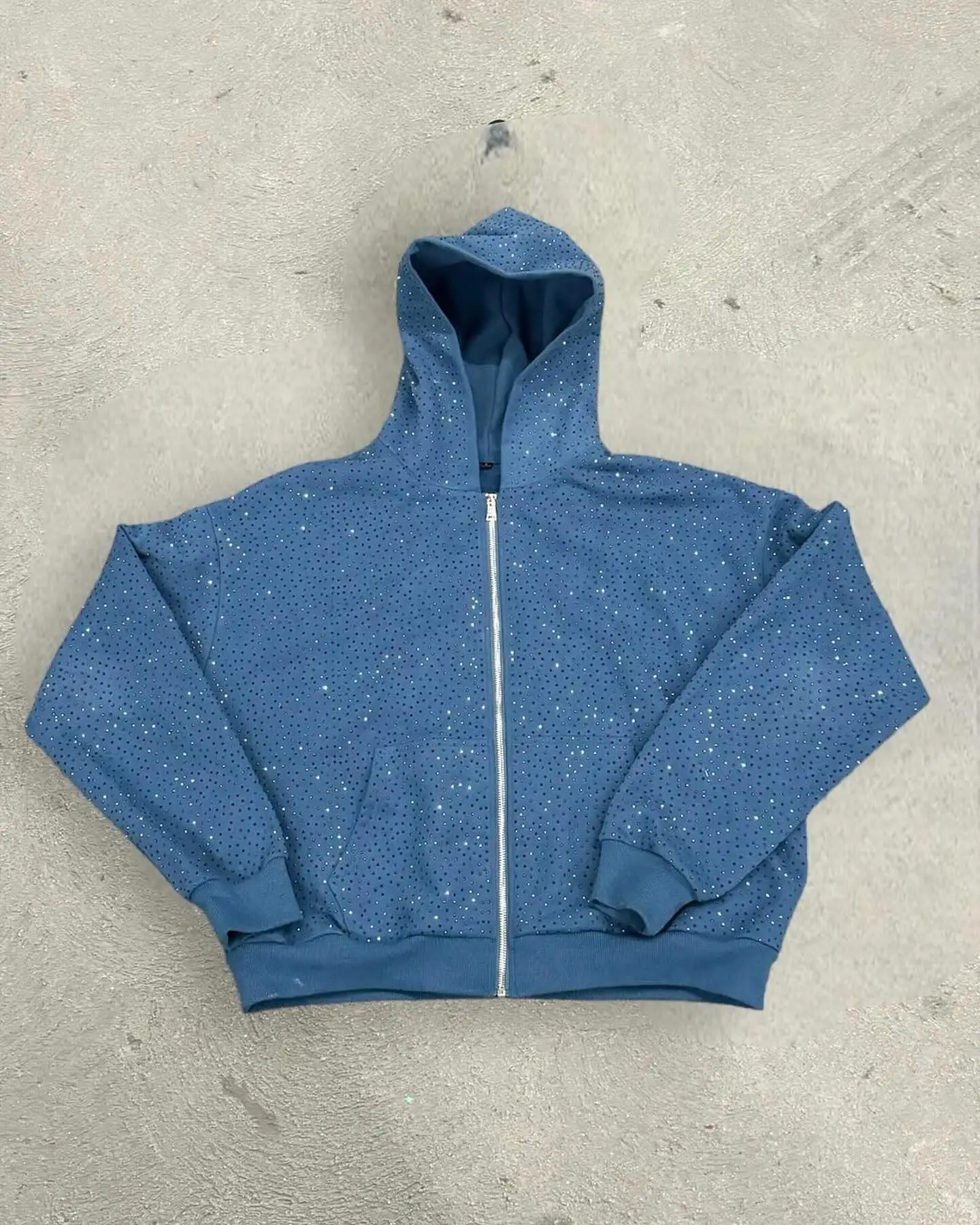 Custom Designer Streetwear Hoddies Unisex 100% Cotton French Terry Oversized Zip up Crystal Rhinestone Jackets Hoodies for Men gallery 4