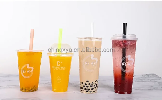 PP Injection cups with lids and straws hot drinks Tea Boba Coffee Custom printing cups supplier