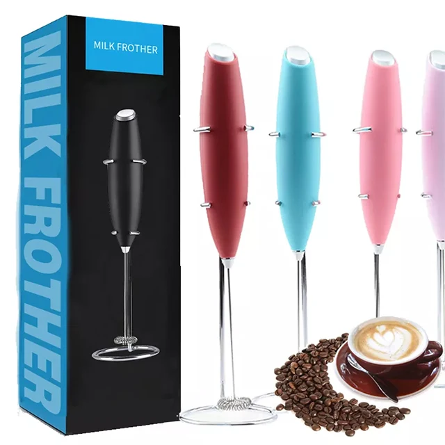 2023 Battery Operated automatic hand milk frother electric coffee frother  With Stainless Steel Whisk