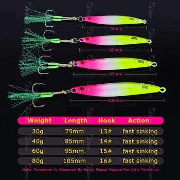 CHEERY New Style 30g 40g 60g 80g Colorful Laser Metal Jig Bait Fish Lure Artificial Metal Jig Lures with Assist Hook – Metal Jig – view 3