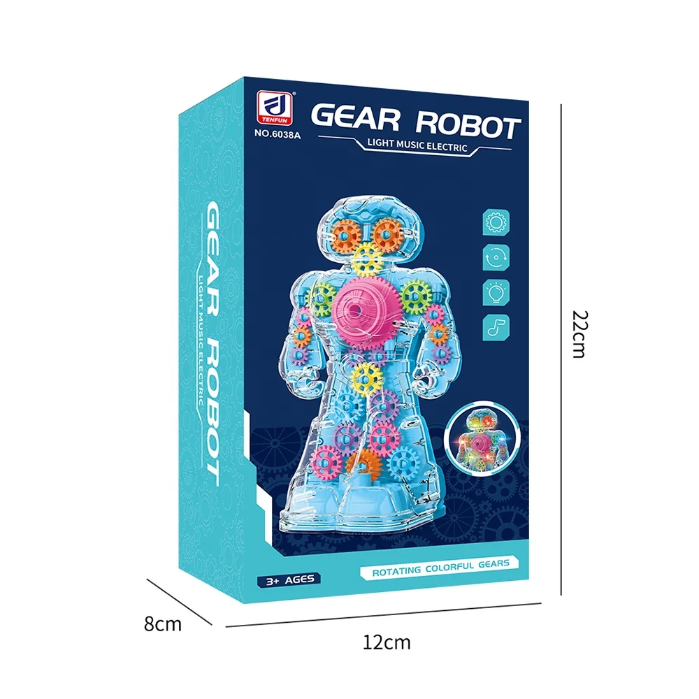 Great Gift Mini Mecanum Wheel Robot 6038 Electric Musical Gear Robot Toy With Flashing Lights for Children