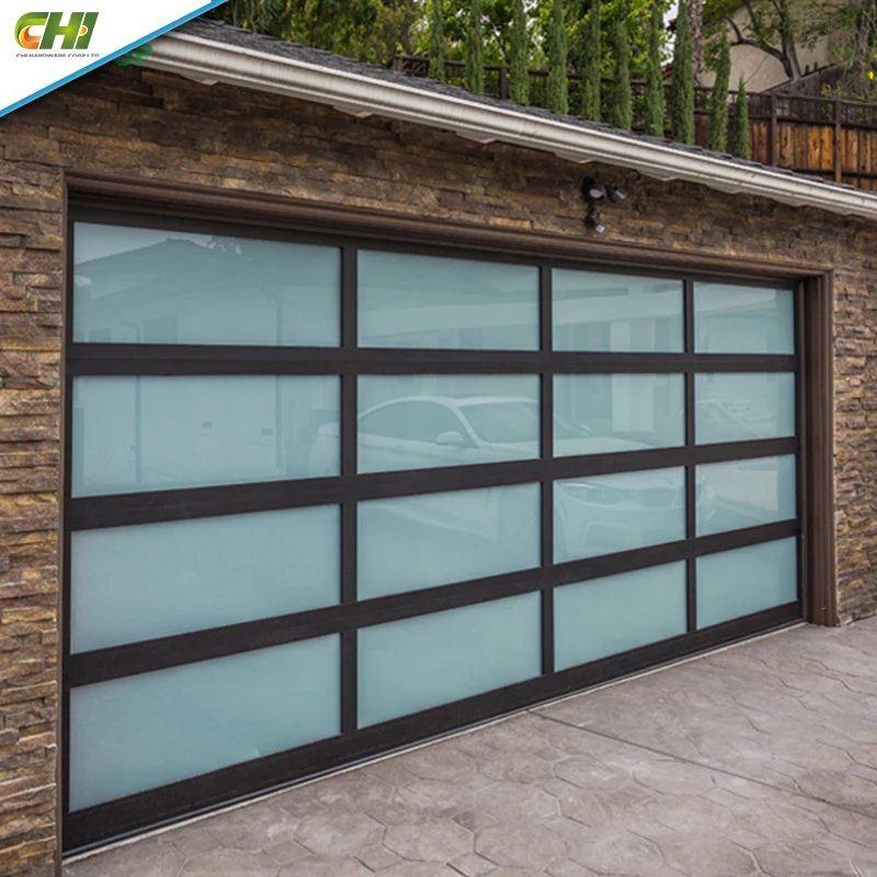 Modern 16x9 Double Insulated Frosted Impact Rated Glass Metal Garage Door Aluminum Alloy with Finished Surface
