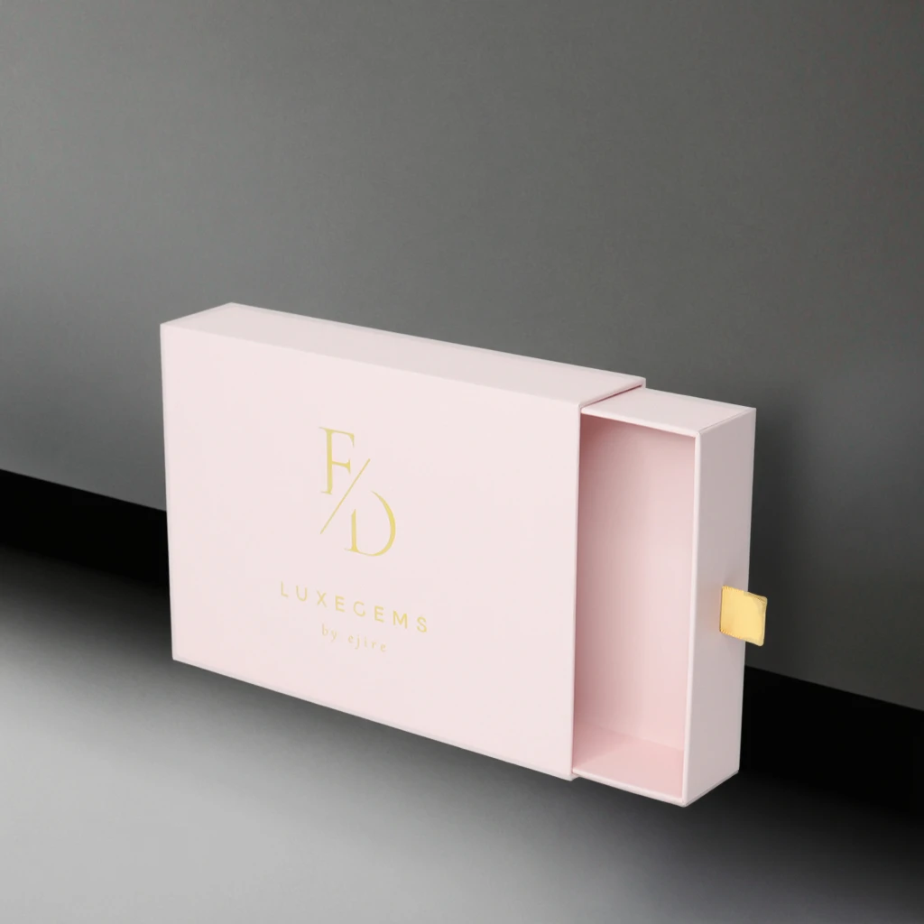 Custom Gold Stamping Logo Rigid Paper Cardboard Jewelry Watch Packaging Drawer Sliding Gift Box