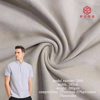 high end 200gsm pique fabric 72% cotton 25% polyester 3% spandex pique polo shirt fabric