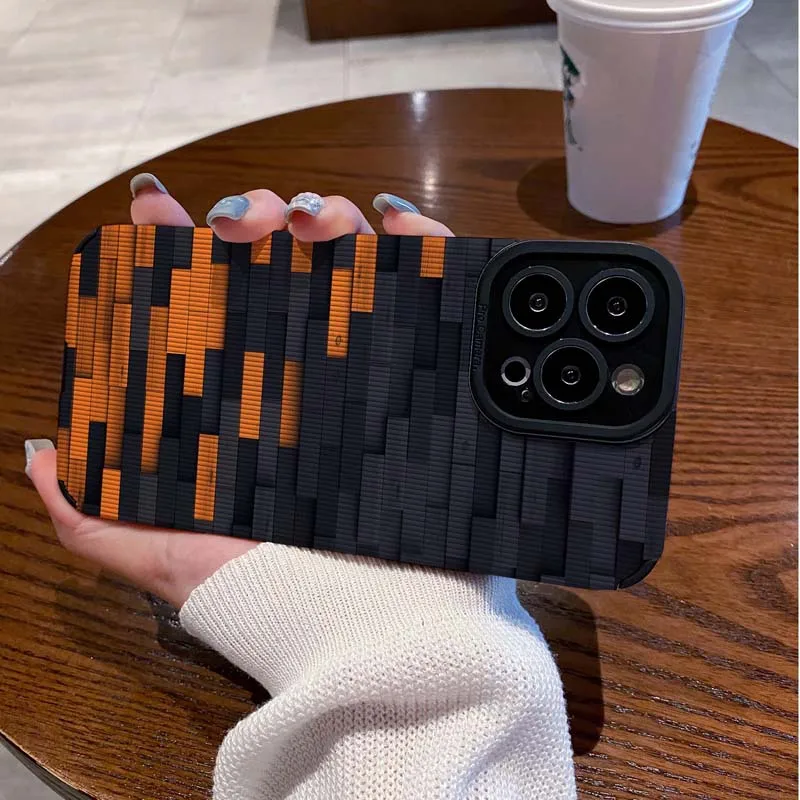 Top Sale Orange And Black Stitching Design Soft TPU Leather Mobile Phone Case For Iphone 6 7 8 X Xr Xs 11 12 13 14 15 16 Pro Max