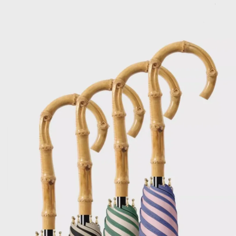 Japanese Style Automatic Wind-resistant Petal Lotus Black Glue Sunscreen Umbrella Ins Bamboo Wood Handle Distinctive Sunproof