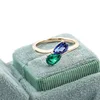 Bague en or massif 10 carats avec saphir et émeraude de laboratoire