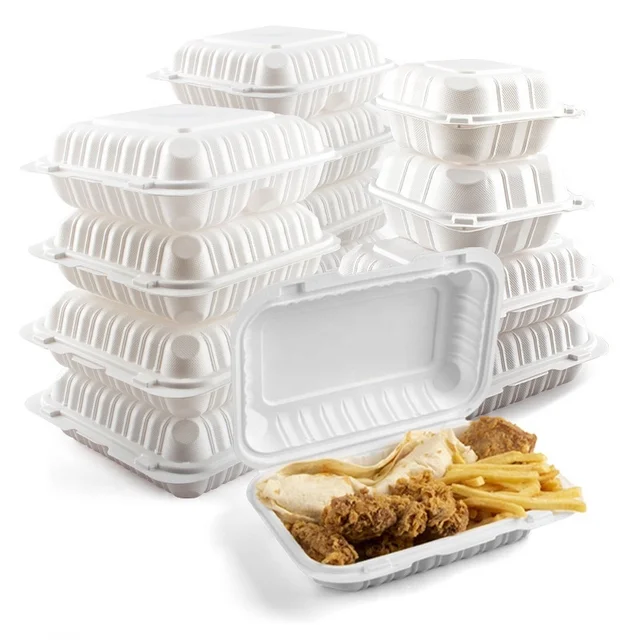 3 compartment biodegradable container fast food disposable divided plastic food container