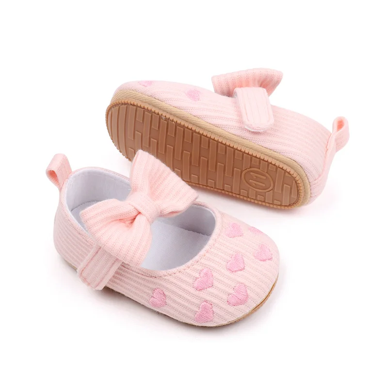 Heart Embroidery Design Baby Girl Shoes Anti-slip TPR Outsole Prewalker Baby Shoes for Girls supplier