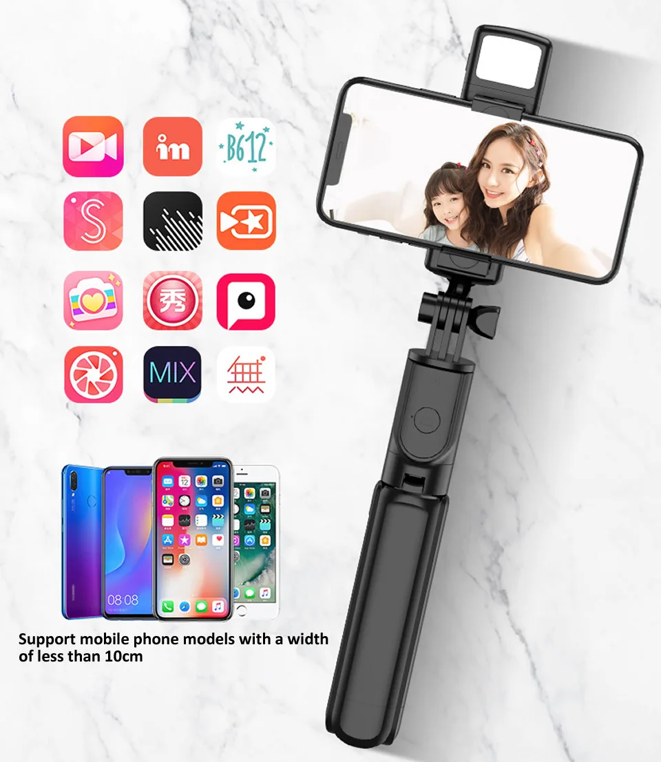 Trípode Inalámbrico Para Palo De Selfi,Palo De Selfi Con Bastón Y Soporte  De Luz Para Teléfono Móvil - Buy 6 En 1 Palo De Selfie Inalámbrica,Portátil  De Luz De Anillo De Palo