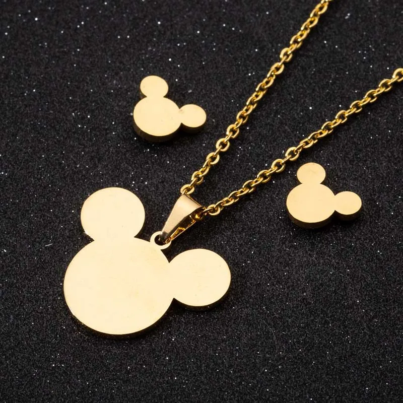 Ensemble Bijoux Mickey Mouse - Collier Et Boucles D'oreilles Argent Sterling 925 - Pendentif Arc Rouge - Cadeau Avec Boîte