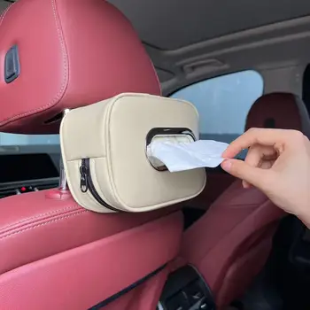 Car Holder Tissue Box Pu Design Tissue Paper Cover Box Hanging Car Tissue Holder Decoration