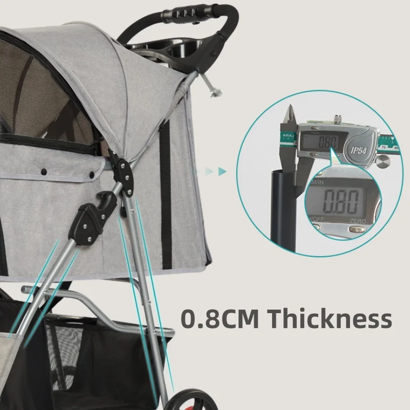 Hot-selling 3 and 4 Wheels Folding Pet Stroller Carbon Steel Pet Travel Carrier Car Cat Dog Stroller Trolley with Cup Holder