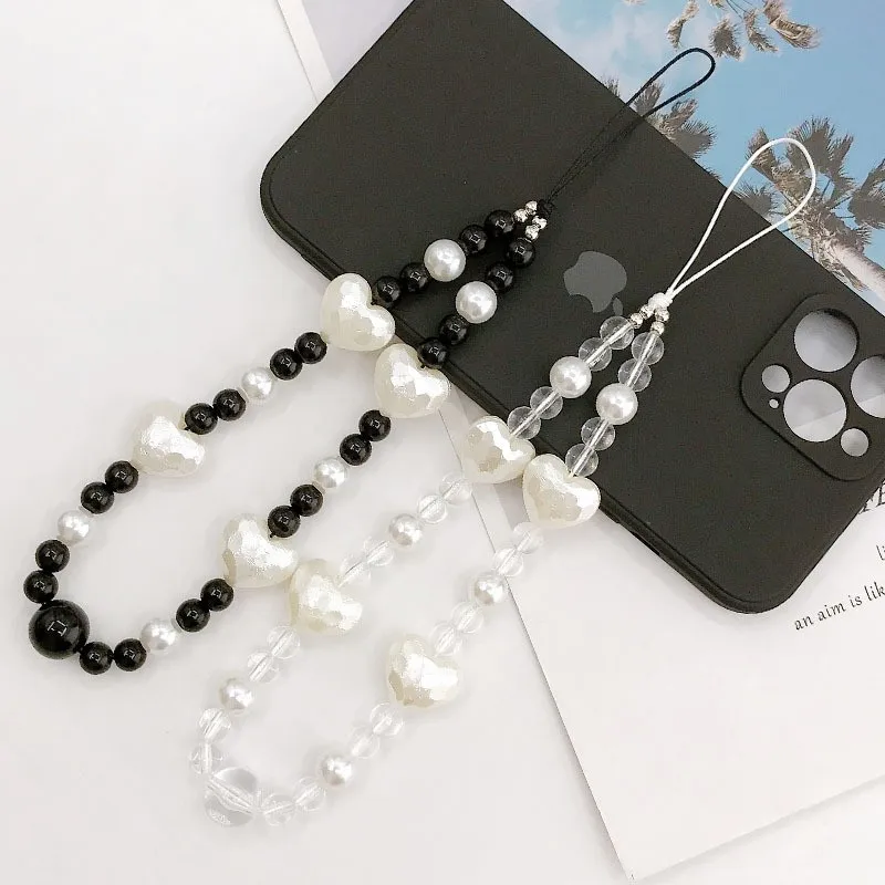 Silicone Case With Acrylic Heart Beaded Wrist Strap For Phones_voghion.com