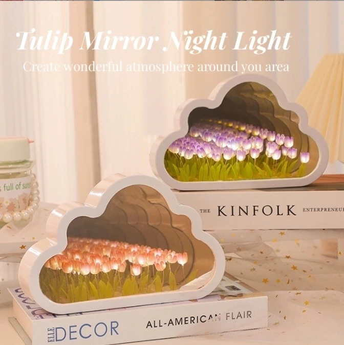 Cloud Shape 10 20 Tulip DIY Kits Creative Night Light Birthday Party Gifts Led Tulip Lamp with Mirror and Battery Light Inside