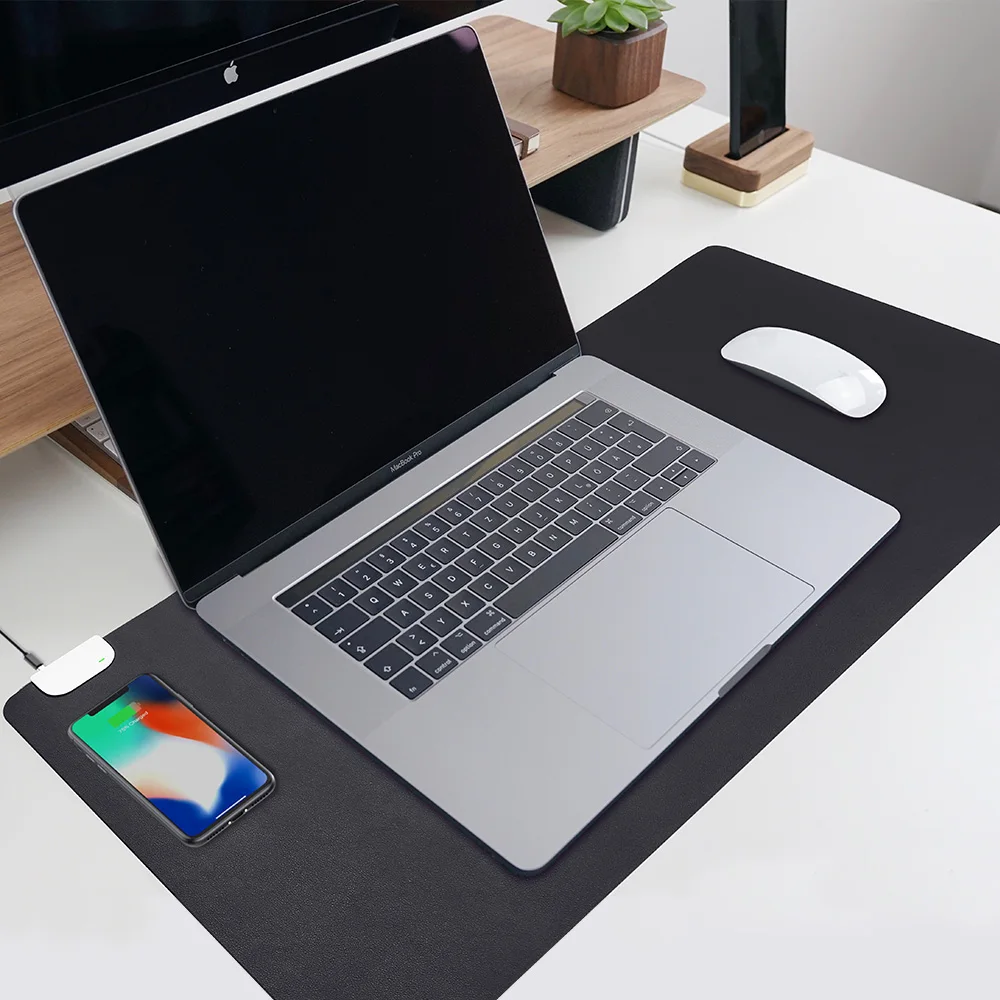Гигантский кожаный водонепроницаемый коврик для мыши с напечатанным логотипом на заказ, 10 Вт, беспроводное зарядное устройство для быстрой зарядки телефона, Настольный коврик для мыши