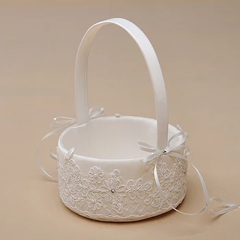 M4128Fantasy or cinderella theme Satin Flower Girl Basket for Wedding with Lovely Bowknots