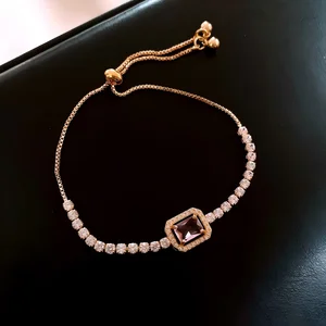 2026 Women's Tennis Bracelets Fashion Charm Sugar Cube Diamond Zircon Adjustable Gold Plated Copper Jewelry for Wedding Girls