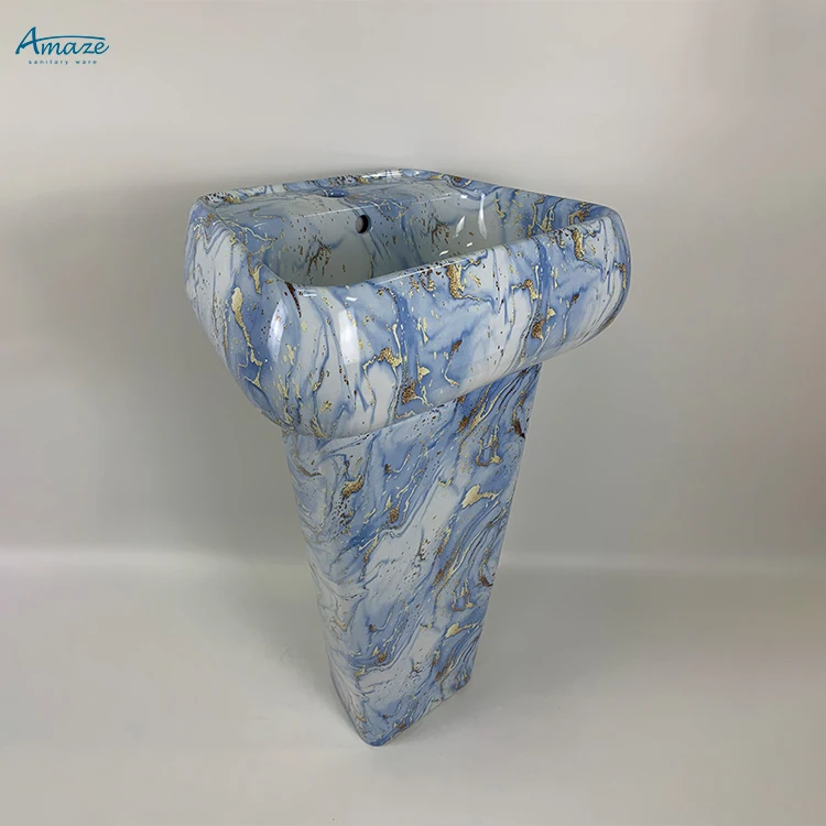 High quality sanitary ware freestanding blue marble sink ceramic bathroom wash hand art basin details