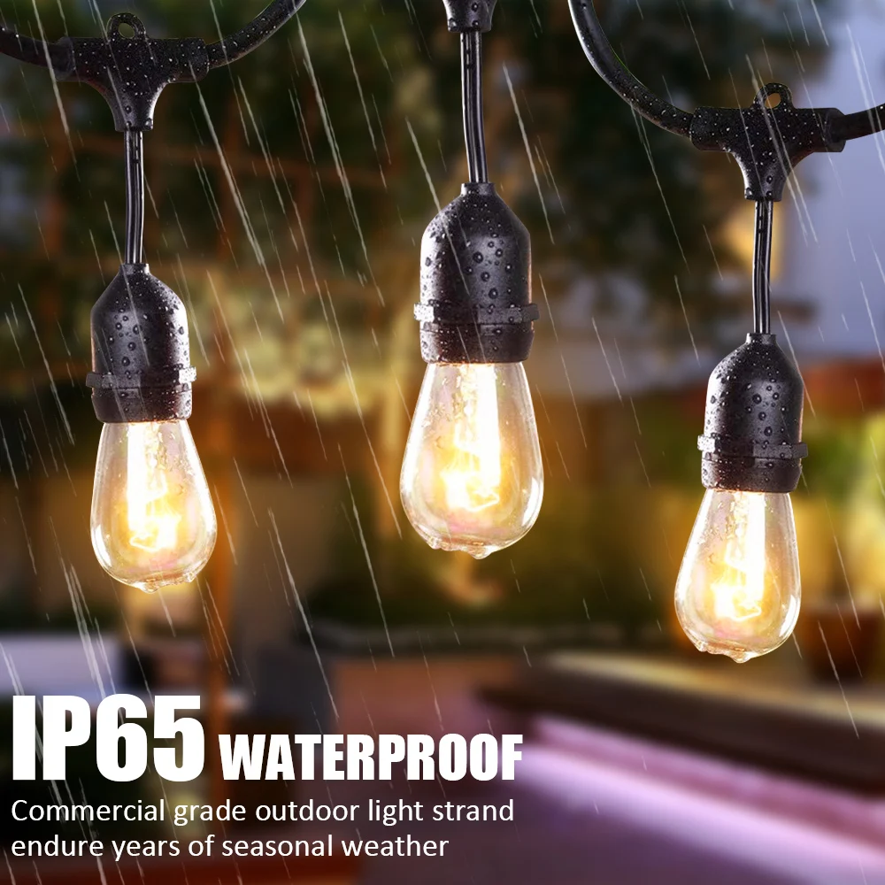 Free shipping to USA 48 Foot S14 24pcs Light Bulb Outdoor Yard Lamp String Light with Black Lamp Wire