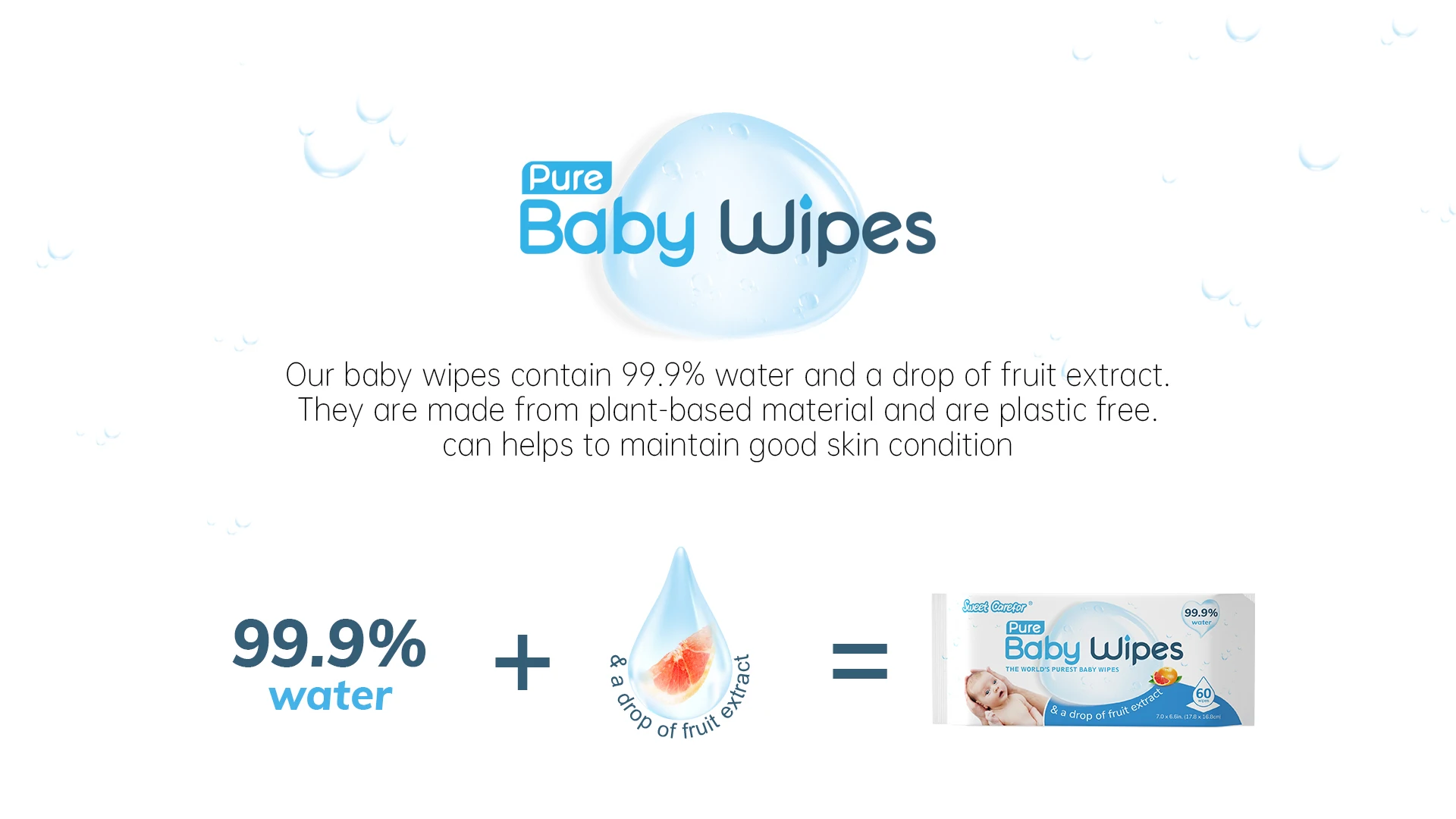 Sweet Carefor 99.9% Water Wipes New Design Factory Price Pure Water Cleansing Wipe Eco Friendly Baby Wipes