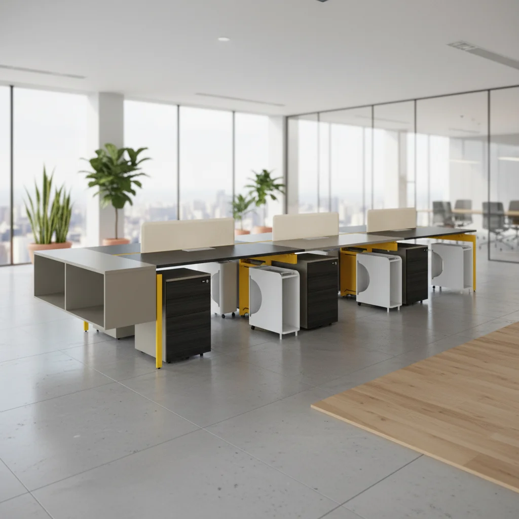 Modern Large Open Office Workstation Wood Frame Standing Multi-functional Areas Integrated Power Professional Team Desk 3