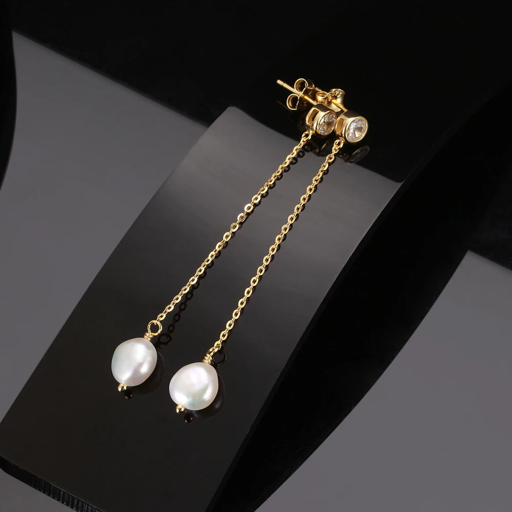 Baroque Pearl Drop Stud Earrings In Solid 925 Sterling Silver - New With Packaging 8 thumbnail image