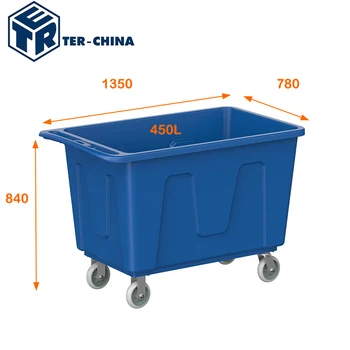450L Plastic Commercial Laundry Cart Wheels Cargo Storage Equipment Includes Laundry Basket Storage Commercial Laundry Equipment
