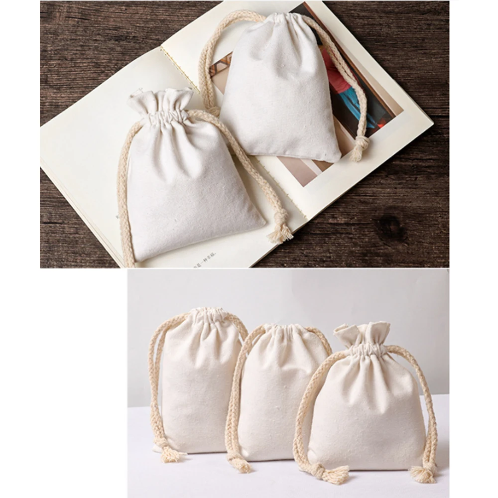 Recycled Cotton Canvas Fabric Bag Small Drawstring Bag Dustproof