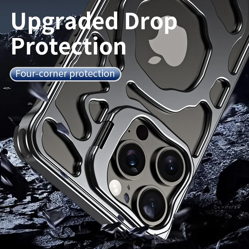 Magnetic Aluminum Alloy Hollow Rimless Case for iPhone 16 14 15 17 Pro Max 17 Pro Lens Holder Metal Heat Dissipation Shockproof