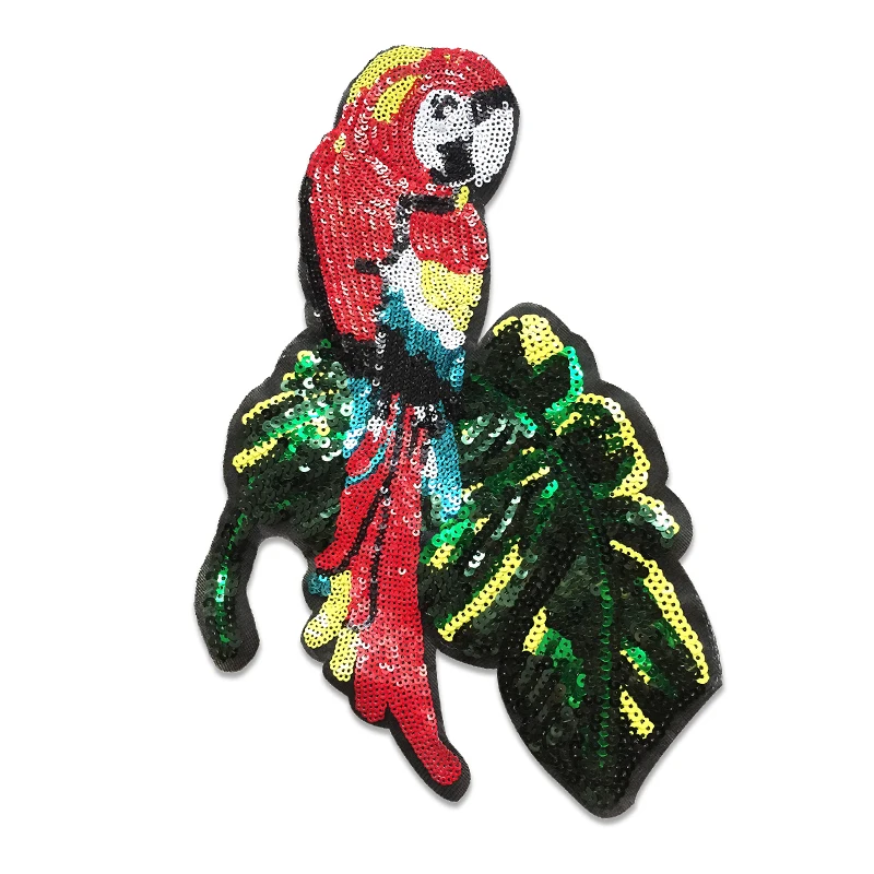 Sew on Embroidery Bird Parrot Sequin Bling Patches Designer for t Shirt Clothing