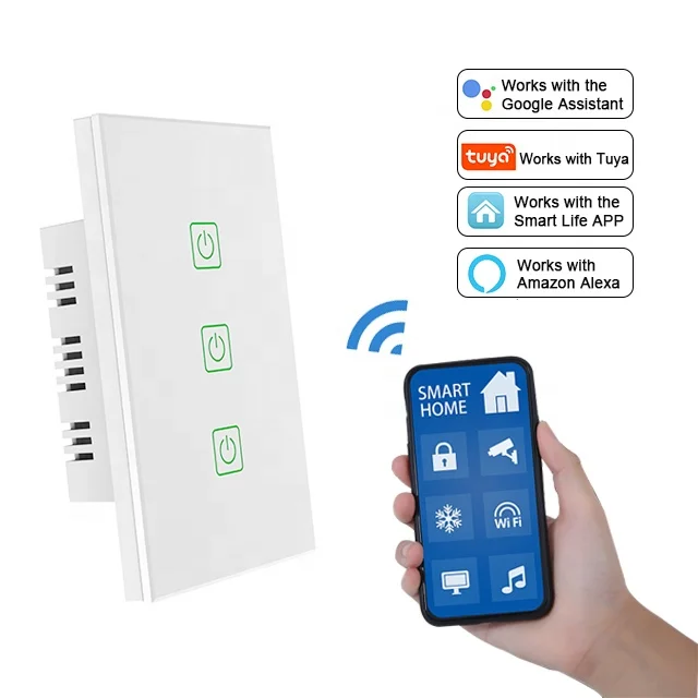 Home Tuya Smart Life 3 Way Wifi Smart Glass Panel Сенсорний настінний вимикач світла