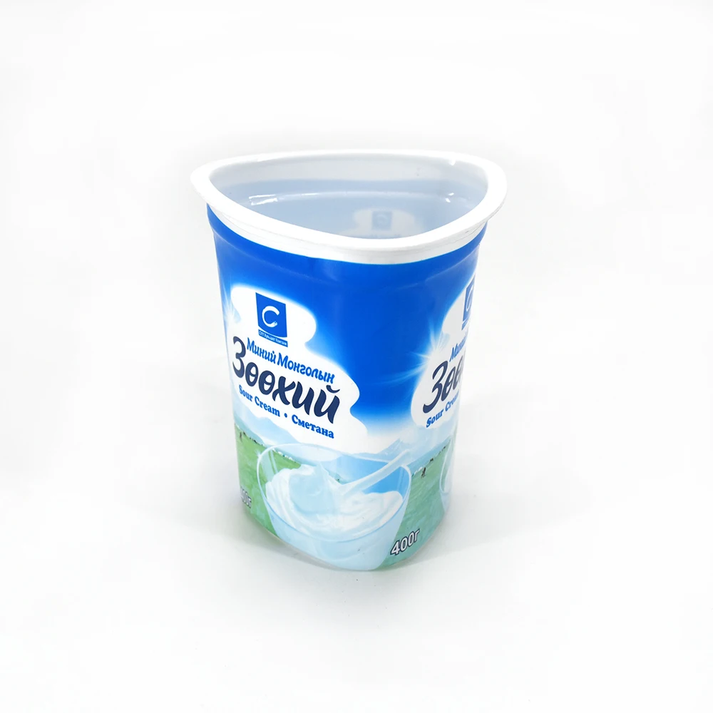 Lucky Time Custom Triangle Food Grade Disposable Shrink Sleeve Label Ice Cream Yogurt Cup Plastic Cups with Lids