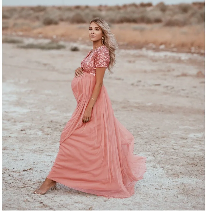 knee length dresses for ladies Kate Mesh Custom Maternity Photoshoot Gowns
