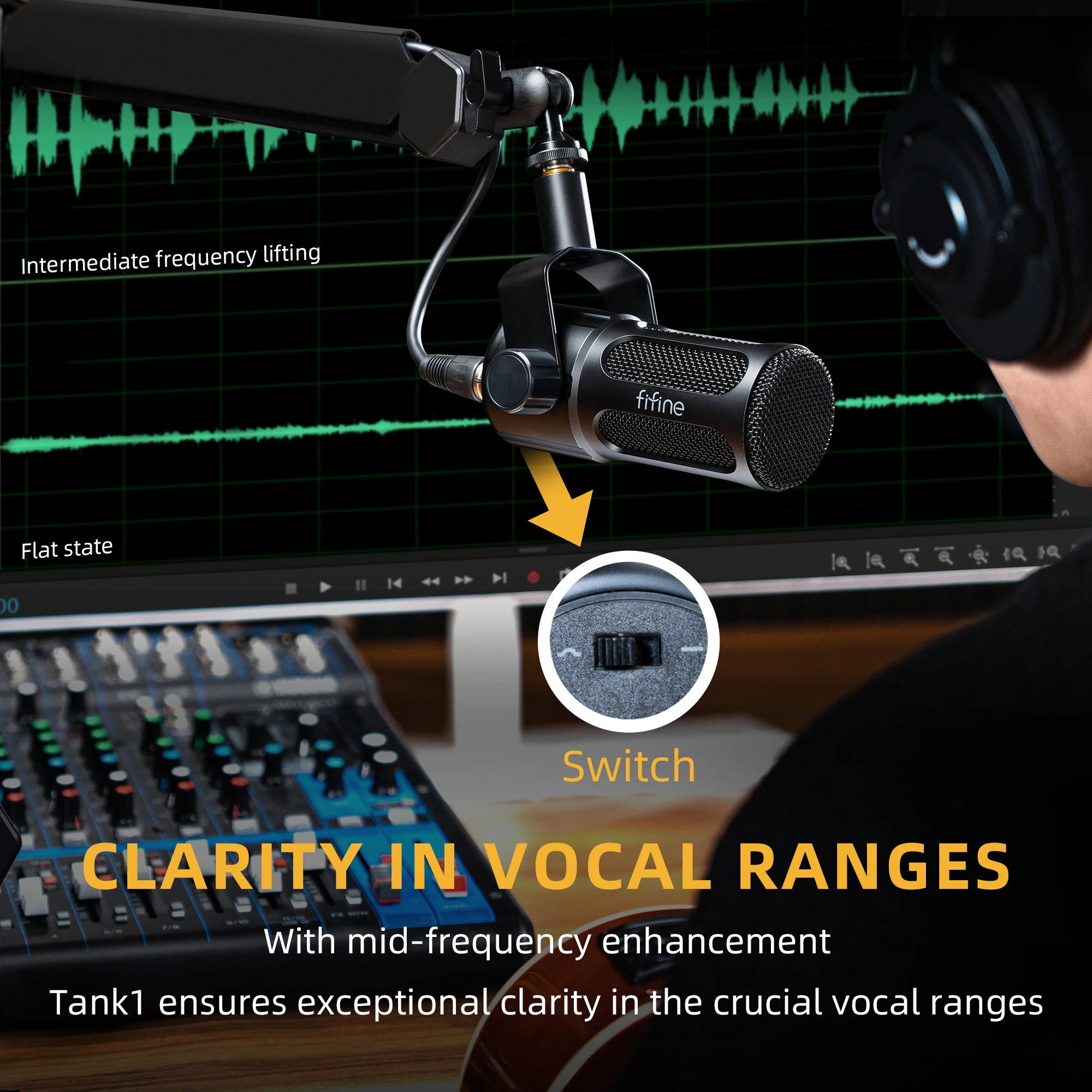 Fifine Tank1 Dynamic XLR Microphone - Low-Cut, Mid-Boost Switch