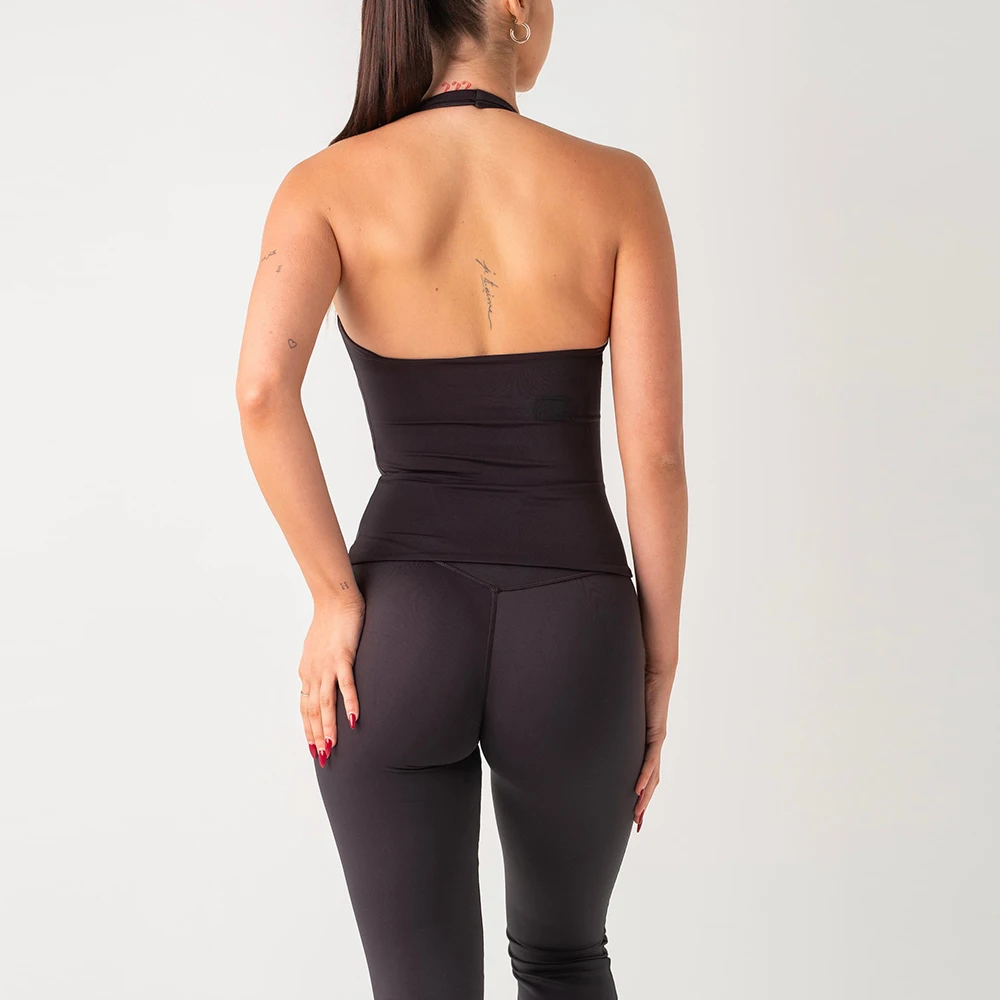 Custom Sportswear High Support Soft Sweat-Wicking Gym Fitness Tank Tops Full Length Pink Sexy Halter Yoga Crop Top for Women
