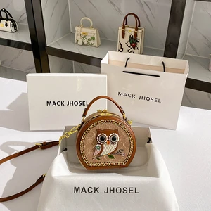 A New High-end Women's PU Waterproof Fashion Zipper Closed Small Round Bag From 2026 with Unique High-quality Owl Design