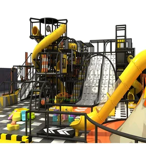 Children's Indoor Adventure Playground with Ball Pool Trampoline Big Slide Made of Plastic Wood Plush for Kids' Fun