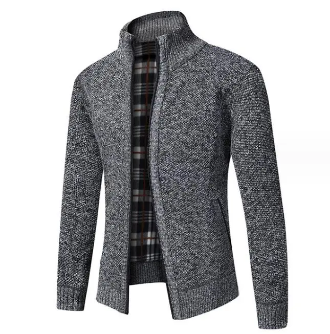 Knitted Cardigan Jacket Men's Winter Plush Thickened Warm and Cold proof Slim Fit Sweater Coat_voghion.com