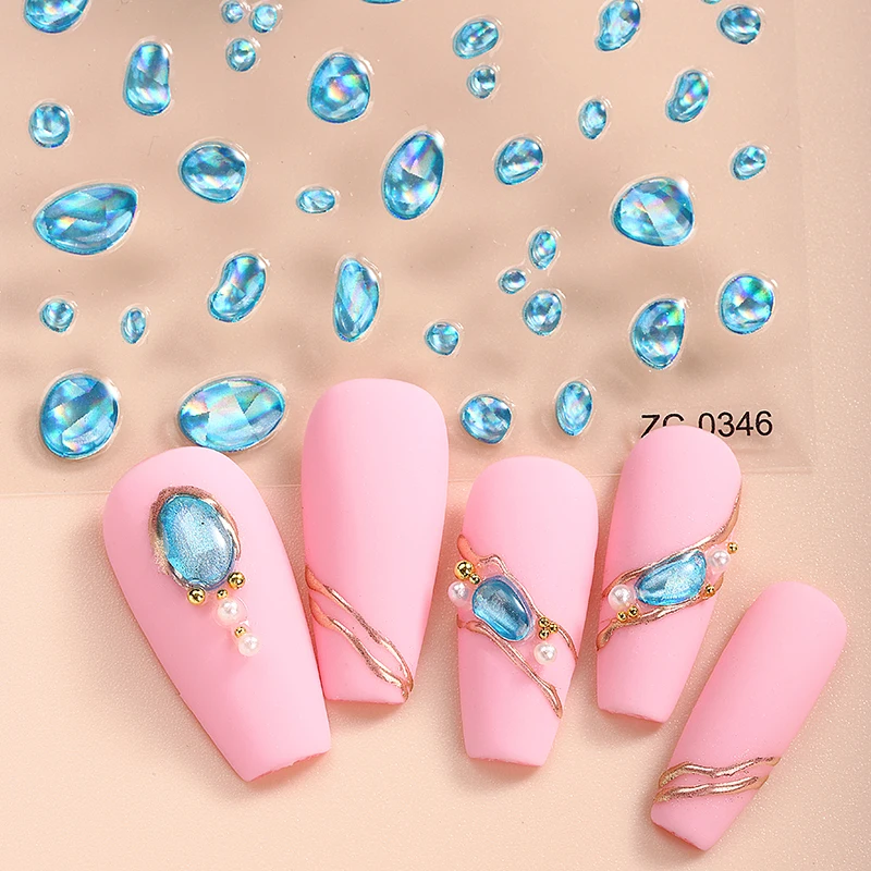 5D Bule Transparent Crystal False Gem Designer Nail Charms Nail Decal Stickers & Decals
