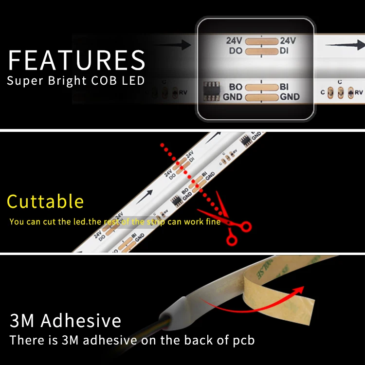 Dream Color FCOB SPI RGB IC COB LED Light Strip Flexible COB 24V Addressable Digital Led Pixel Strip