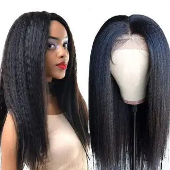 13x4 Natural Hair Wig Vendors,Wholesale Brazilian Hair Kinky Straight Wig,100% Cuticle Aligned Lace Frontal Wig for Black Women