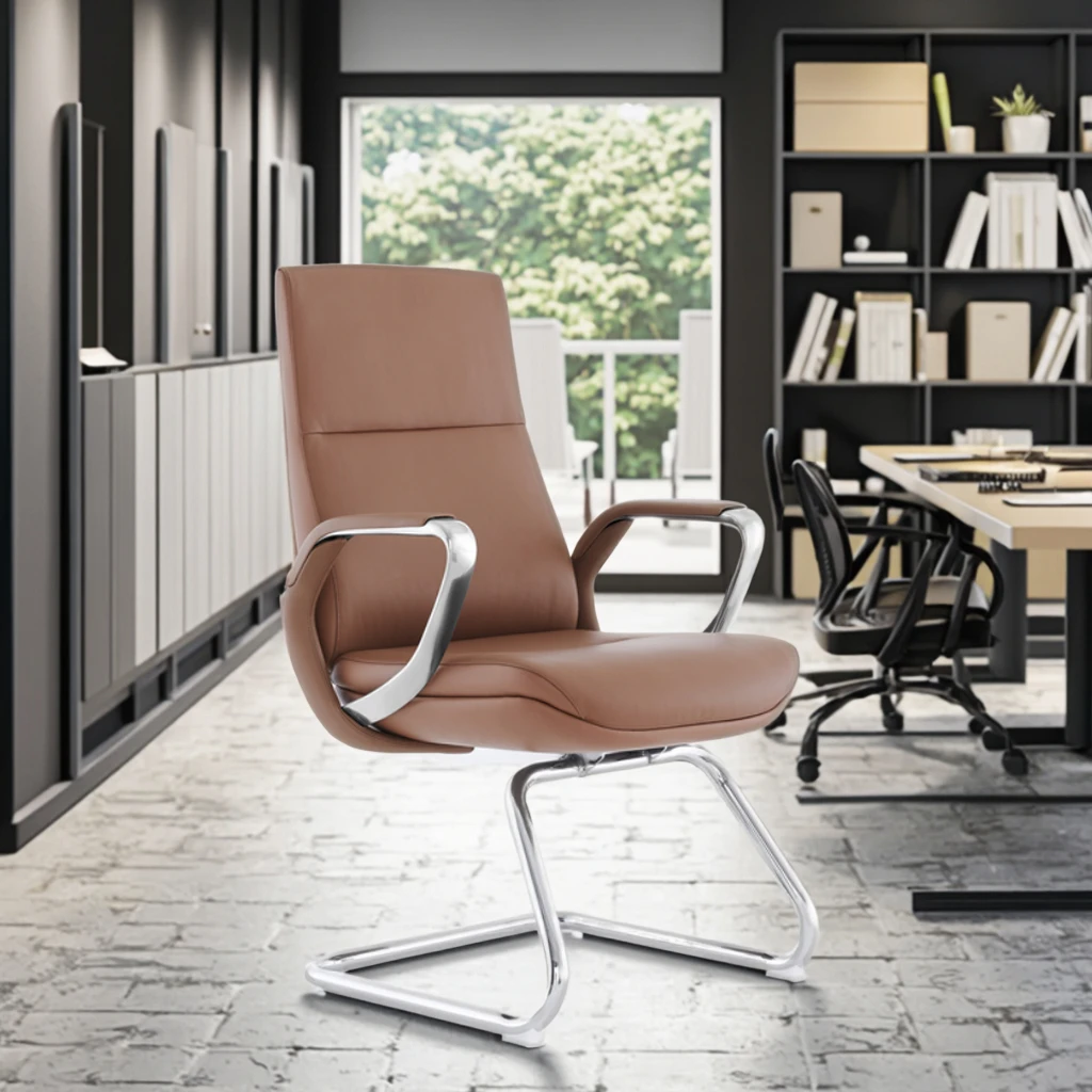 Industrial Leather Executive Conference Chair with Chrome Frame Steel Reinforced Joints Adjustable Height-Modern Office Solution 4