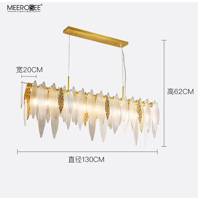 Meerosee Frosted Transparent Glass/ Gold Embossed Leaves Chandelier Coppery Lamp Body Decorative Lighting MD86819