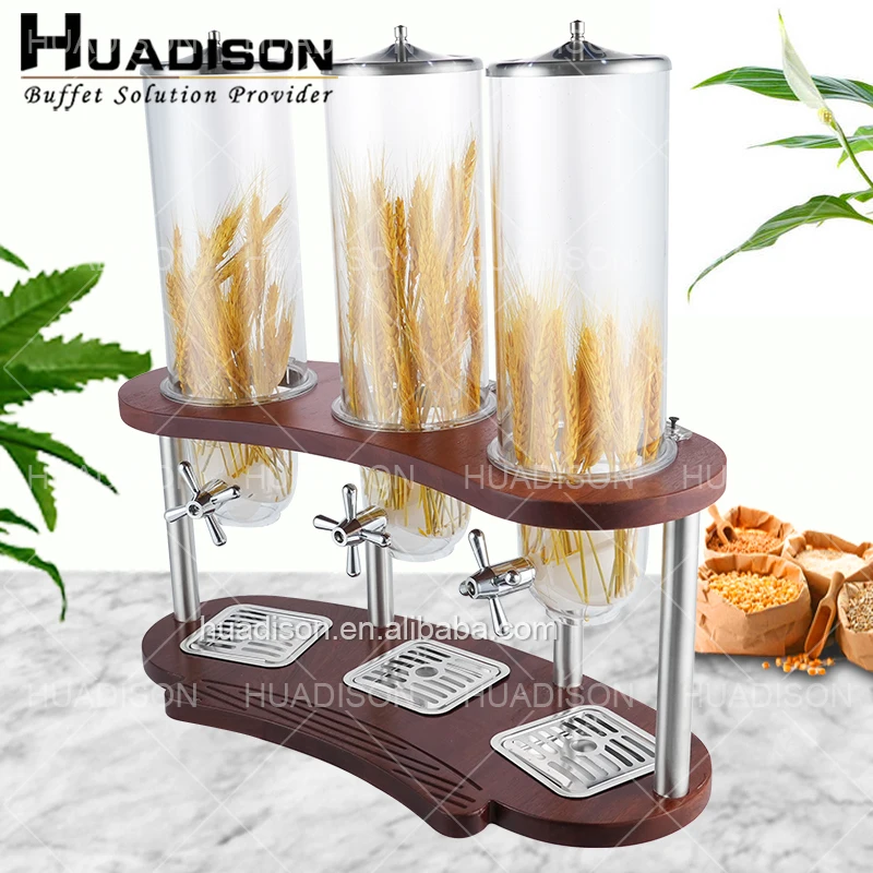 Huadison Hotel & Restaurant Supplies Dry Food Dispenser Plastic Cereal Machine with Wood Base